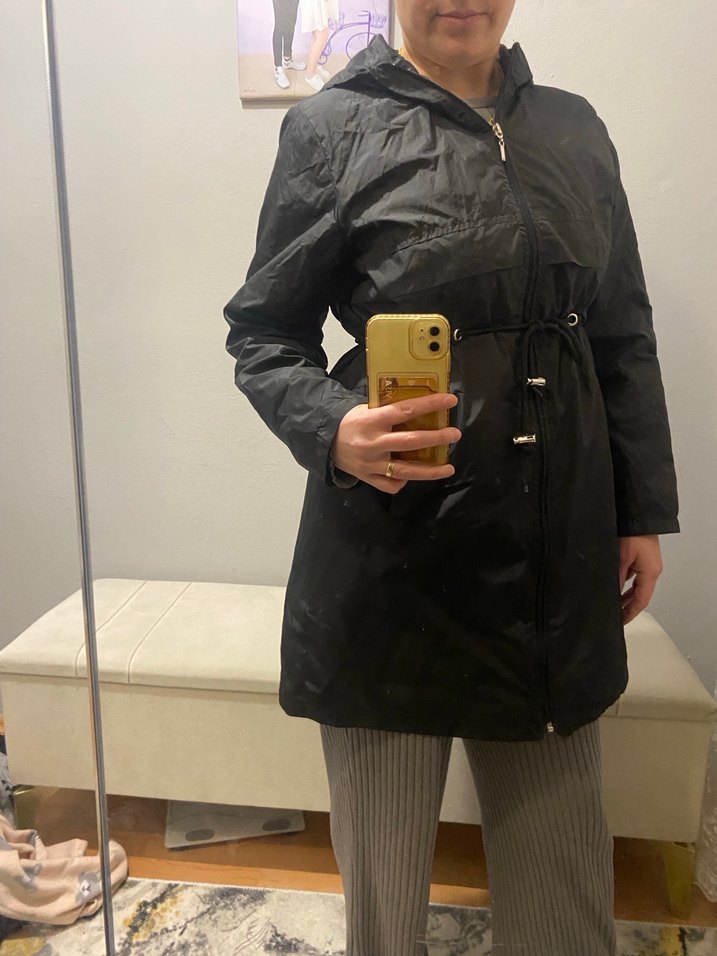 Siyah Kapüşonlu Uzun Kadın Ceket - Görsel 3