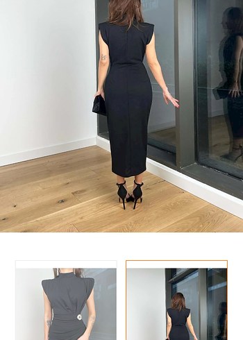 Siyah Drapeli V Yaka Kadın Kalem Elbise - Görsel 2