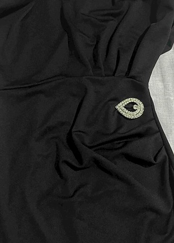 Siyah Drapeli V Yaka Kadın Kalem Elbise - Görsel 4