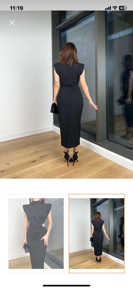 Siyah Drapeli V Yaka Kadın Kalem Elbise - Görsel 2