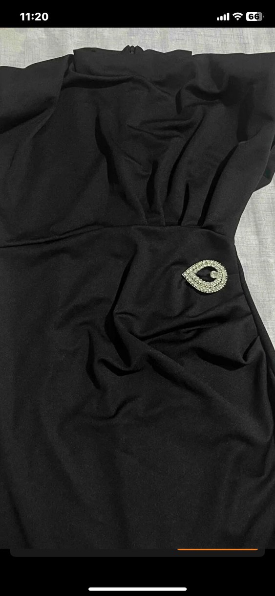 Siyah Drapeli V Yaka Kadın Kalem Elbise - Görsel 4