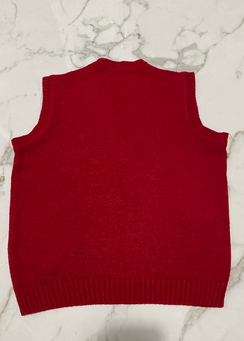 Nakışlı, V Yaka, Kırmızı Erkek Çocuk Triko Süveter - Görsel 2