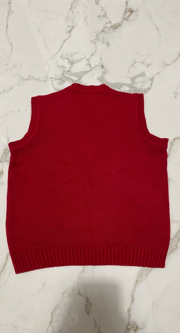 Nakışlı, V Yaka, Kırmızı Erkek Çocuk Triko Süveter - Görsel 2