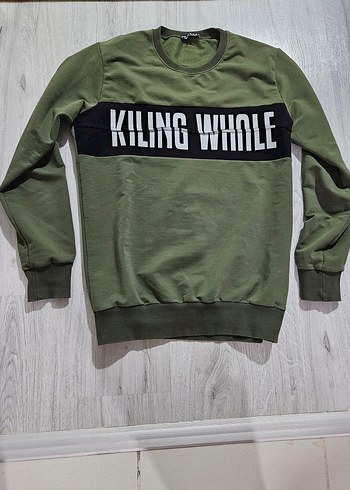 Erkek Haki Baskılı Sweatshirt