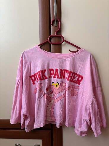 Pembe Panther Baskılı Crop Kısa Kollu Tişört