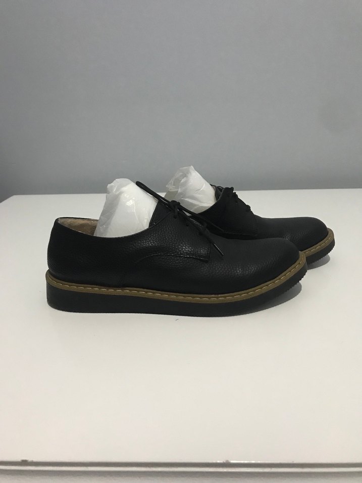 Minimalist Siyah Unisexs Oxford Ayakkabı - Görsel 2