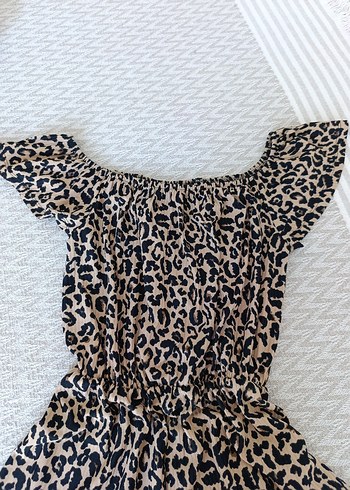 m Beden Kadın Leopar Desenli Mini Tulum