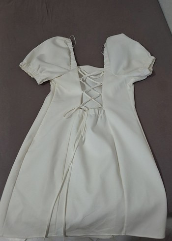 Beyaz Keten Midi Elbise - Görsel 2