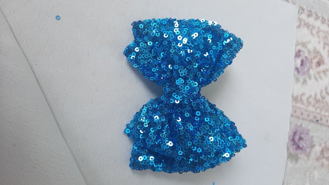 Mavi Payetli Örgü Kurdele Saç Aksesuarı - Görsel 5