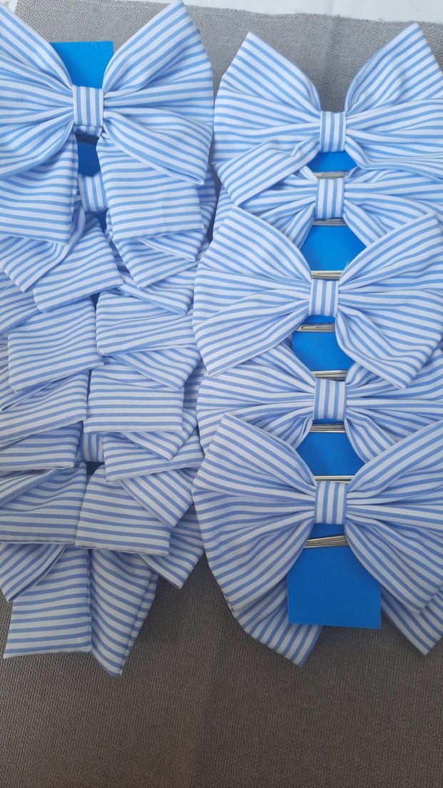 Mavi Çizgili Büyük Fiyonk Saç Aksesuarı - Görsel 3