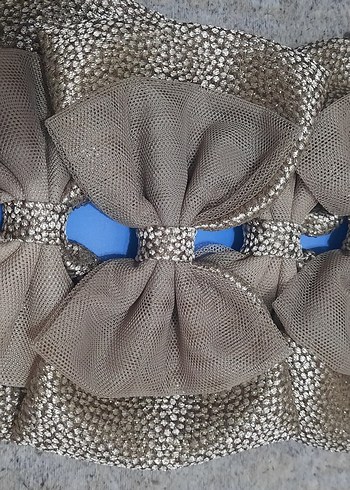 Bej Simli Kumaş Fiyonk Saç Aksesuarı - Görsel 2