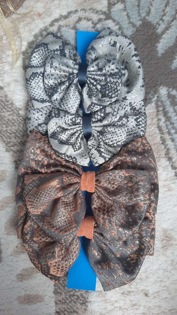 Kahverengi Desenli Büyük Fiyonk Saç Aksesuarı - Görsel 3