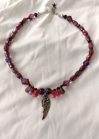 Beden Mor Tie-Dye Boncuklu Midi Kolye