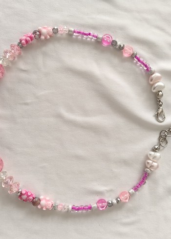 American Vintage Pembe Boncuklu Bohem Midi Kolye