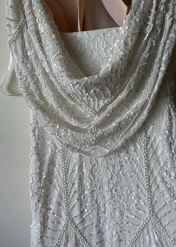 Bohem Beyaz V Yaka Uzun Gelinlik - Görsel 4