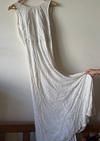 Bohem Beyaz V Yaka Uzun Gelinlik - Görsel 2