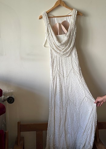 Bohem Beyaz V Yaka Uzun Gelinlik - Görsel 3