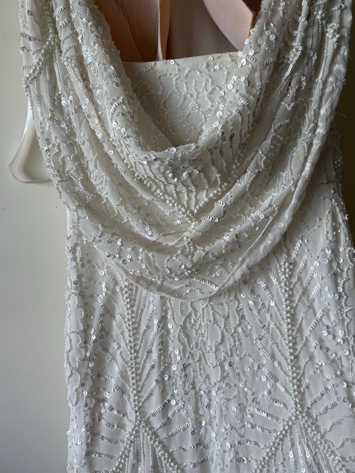 Bohem Beyaz V Yaka Uzun Gelinlik - Görsel 4