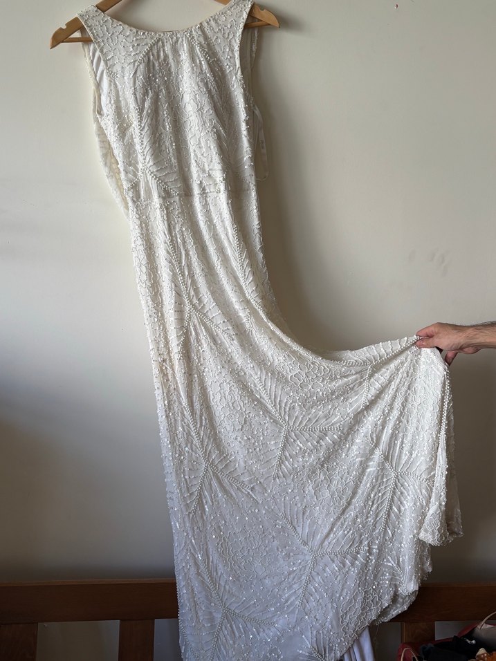 Bohem Beyaz V Yaka Uzun Gelinlik - Görsel 2