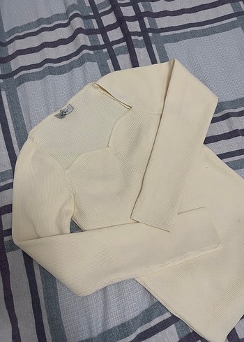 Beyaz Kadın Uzun Kollu Triko Bluz - Görsel 3