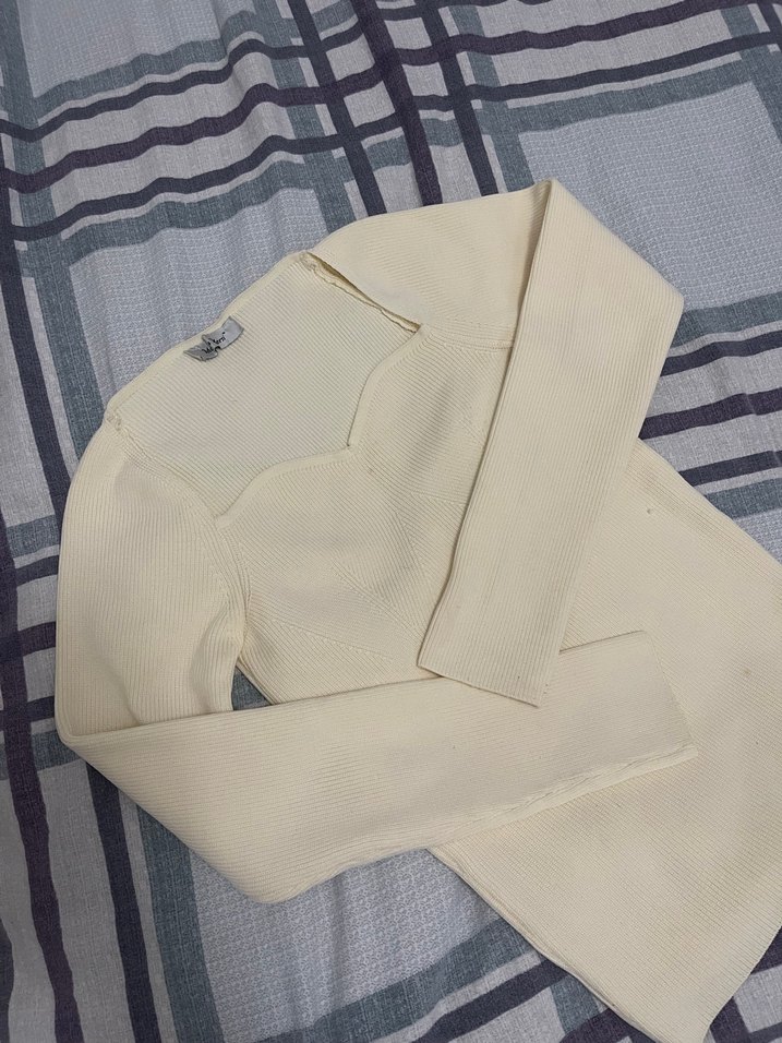 Beyaz Kadın Uzun Kollu Triko Bluz - Görsel 3