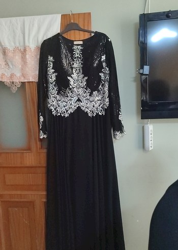 Abiye Nakış Detaylı Uzun Mavi Abiye Elbise