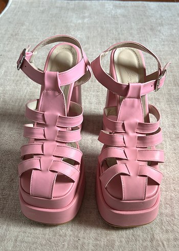 Pembe Kemerli Platform Topuklu Kadın Ayakkabı - Görsel 2