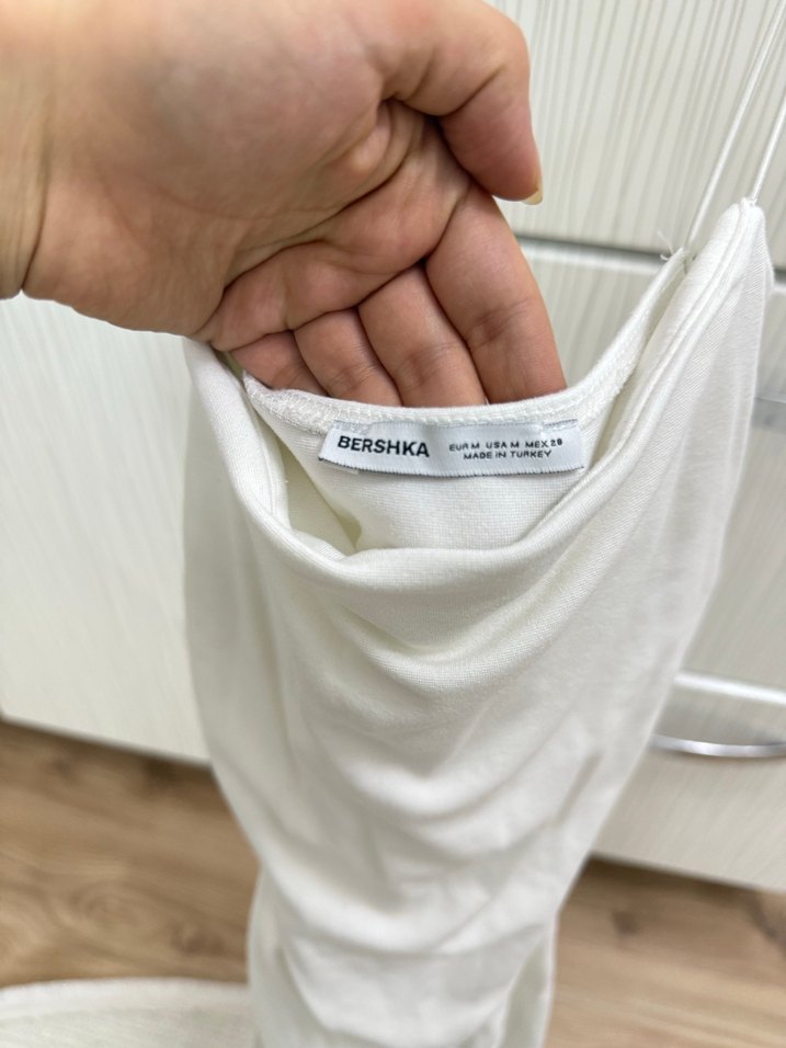 Beyaz Keten Drapeli Uzun Abiye Elbise - Görsel 4