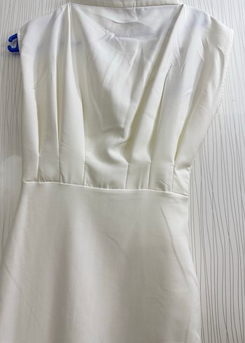 Beyaz Pilili Straplez Midi Kalem Elbise - Görsel 2