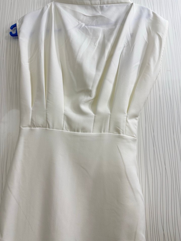 Beyaz Pilili Straplez Midi Kalem Elbise - Görsel 2