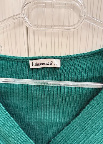 Uzun Kollu V Yaka Yeşil Triko Elbise - Görsel 3