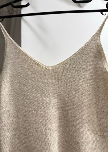 Bej Örme Kolsuz Uzun Kadın Elbise - Görsel 2