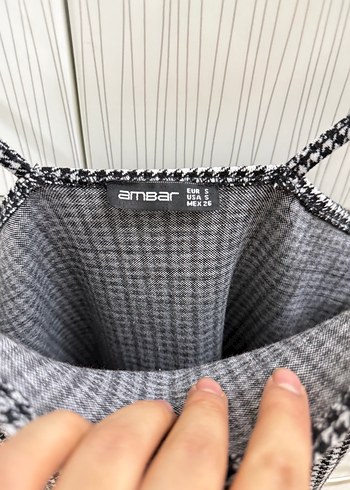 Gri Kareli İnce Askılı Midi Elbise - Görsel 4