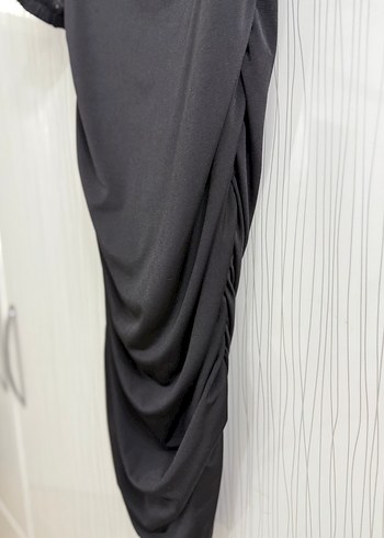 Drapeli Siyah Gotik Abiye Elbise - Görsel 3