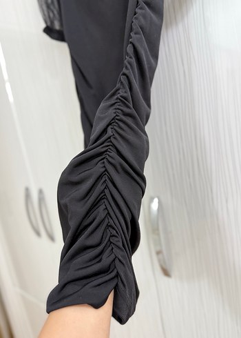 Drapeli Siyah Gotik Abiye Elbise - Görsel 4