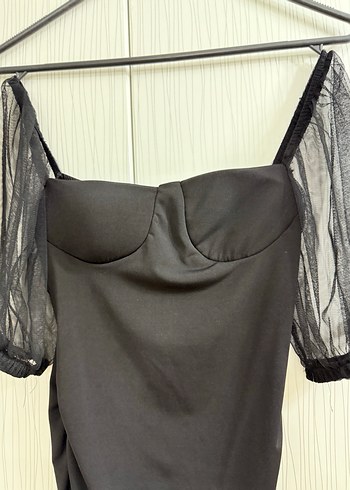 Drapeli Siyah Gotik Abiye Elbise - Görsel 2