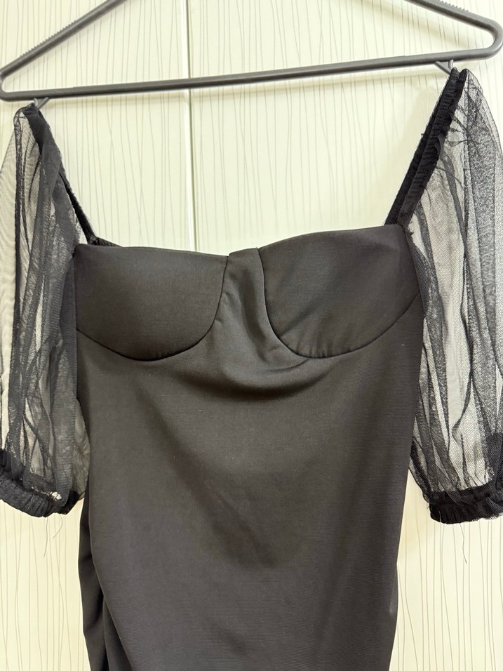 Drapeli Siyah Gotik Abiye Elbise - Görsel 2