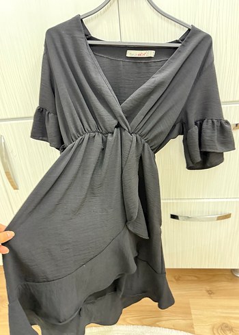 V Yaka Siyah tunik elbise - Görsel 2