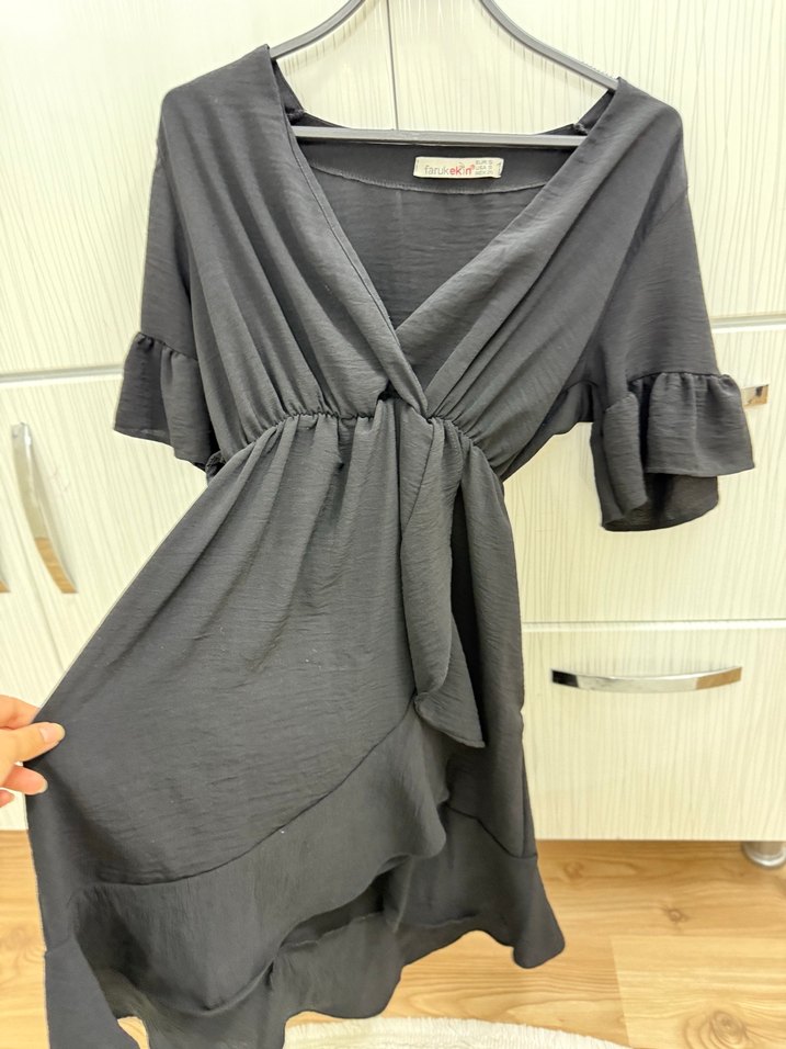 V Yaka Siyah tunik elbise - Görsel 2