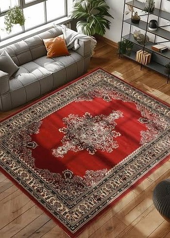 Merinos Koyu Bordo Desenli Klasik Halı