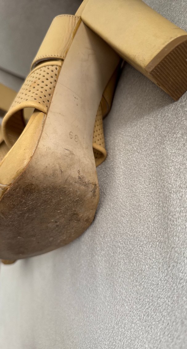 Bej Deri Kadın Dolgu Topuklu Sandalet - Görsel 5