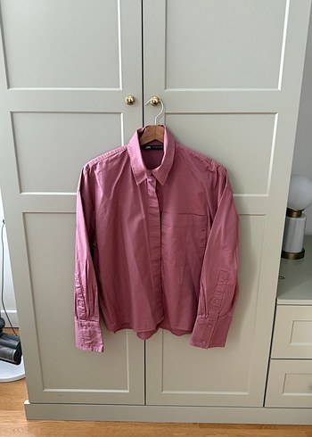 Pembe Düğmeli Keten Gömlek