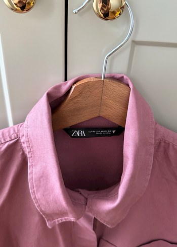 Zara Pembe Düğmeli Keten Gömlek