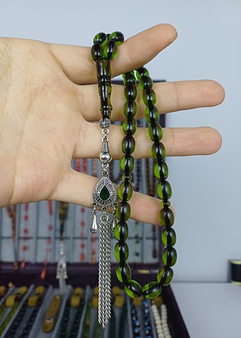 Muhammed Azazi Usta İşçilik Çubuk Sıkma Kehribar Tesbih - Görsel 5