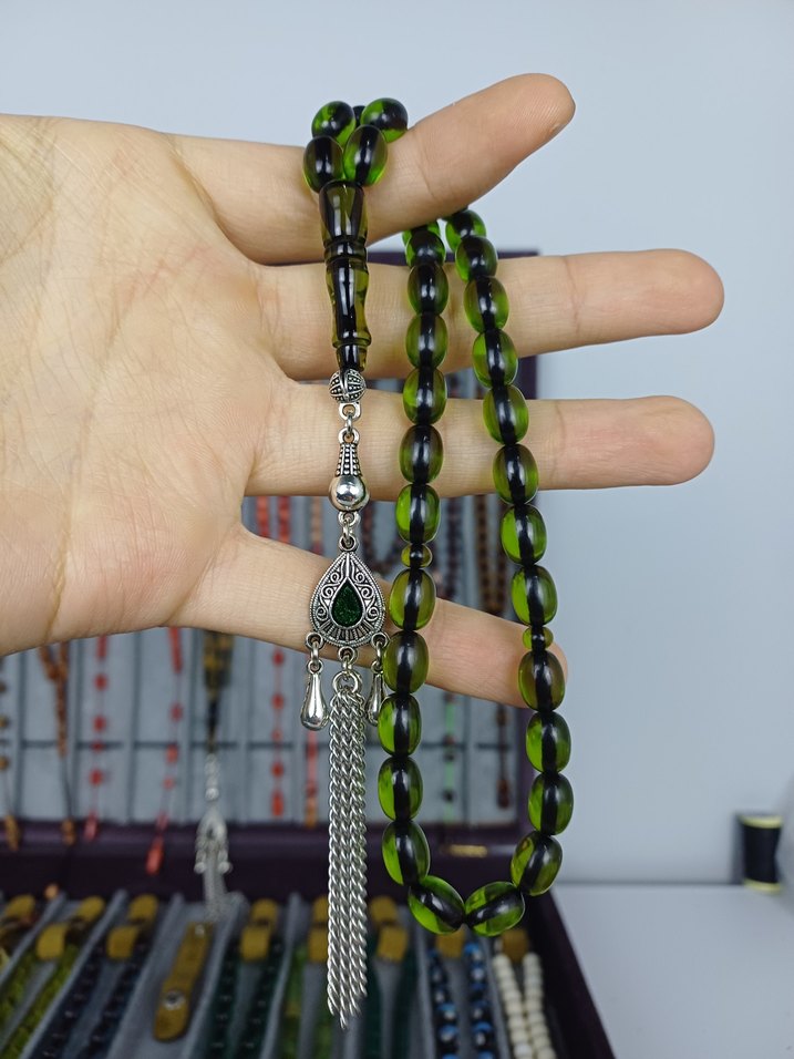 Muhammed Azazi Usta İşçilik Çubuk Sıkma Kehribar Tesbih - Görsel 5