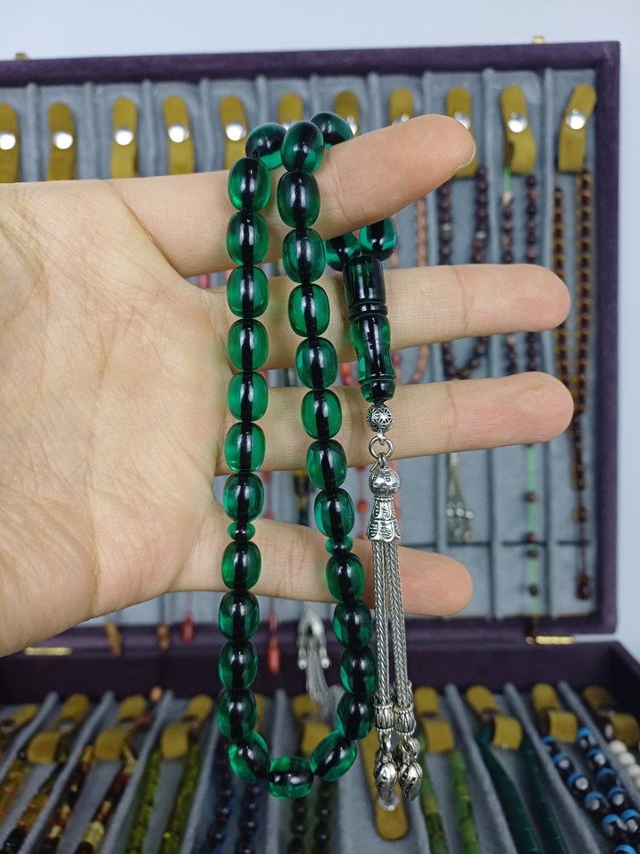 Muhammed Azazi Usta İşçilik Çubuk Sıkma Kehribar Tesbih - Görsel 2