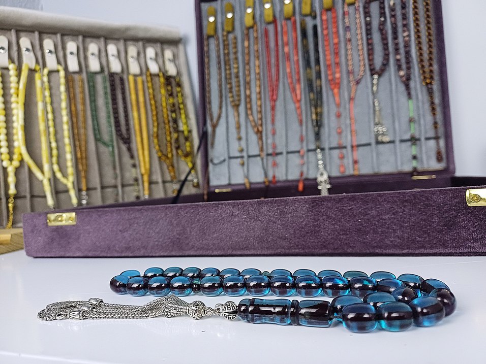 Muhammed Azazi Usta İşçilik Çubuk Sıkma Kehribar Tesbih - Görsel 2