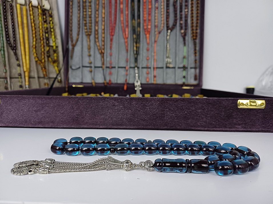 Muhammed Azazi Usta İşçilik Çubuk Sıkma Kehribar Tesbih - Görsel 4