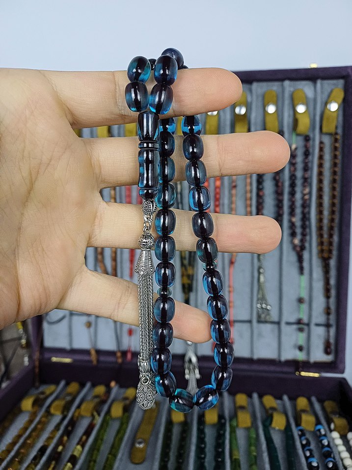 Muhammed Azazi Usta İşçilik Çubuk Sıkma Kehribar Tesbih - Görsel 3