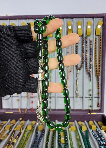 Muhammed Azazi Usta İşçilik Pirinç Püsküllü Kehribar Tesbih - Görsel 2